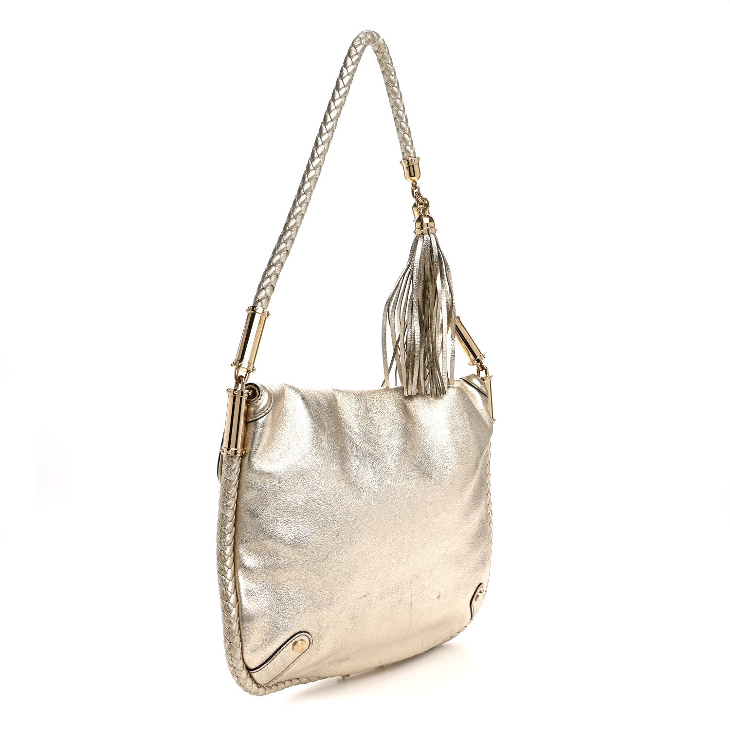 Gucci Metallic Calfskin Medium Britt Tassel Shoulder Bag Platinum 3 of 11