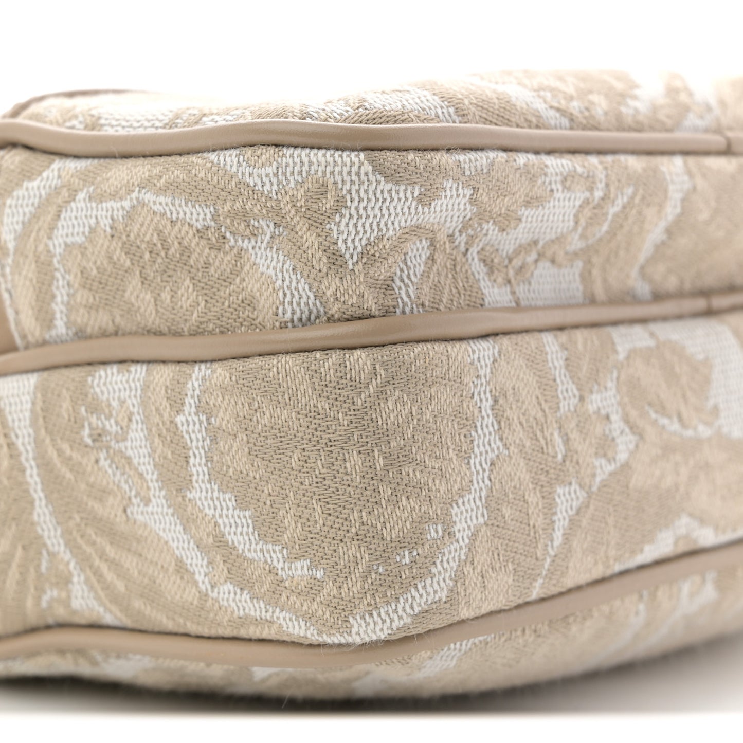 Fabric Jacquard Calfskin Barocco Messenger Crossbody Bag Beige
