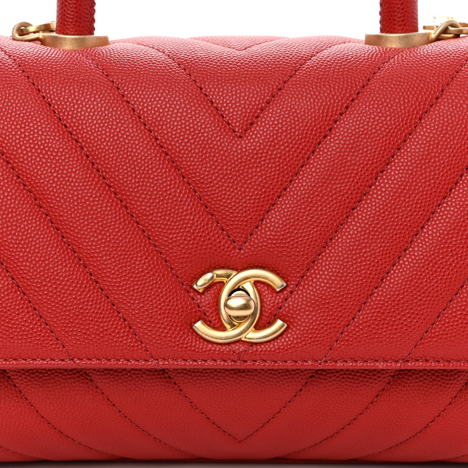 Chanel Caviar Chevron Quilted Mini Coco Handle Flap Red 8 of 10