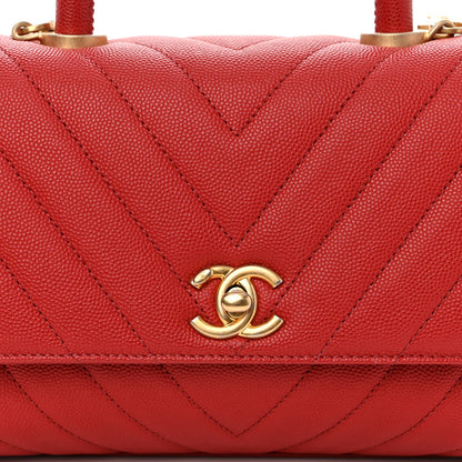 Chanel Caviar Chevron Quilted Mini Coco Handle Flap Red 8 of 10