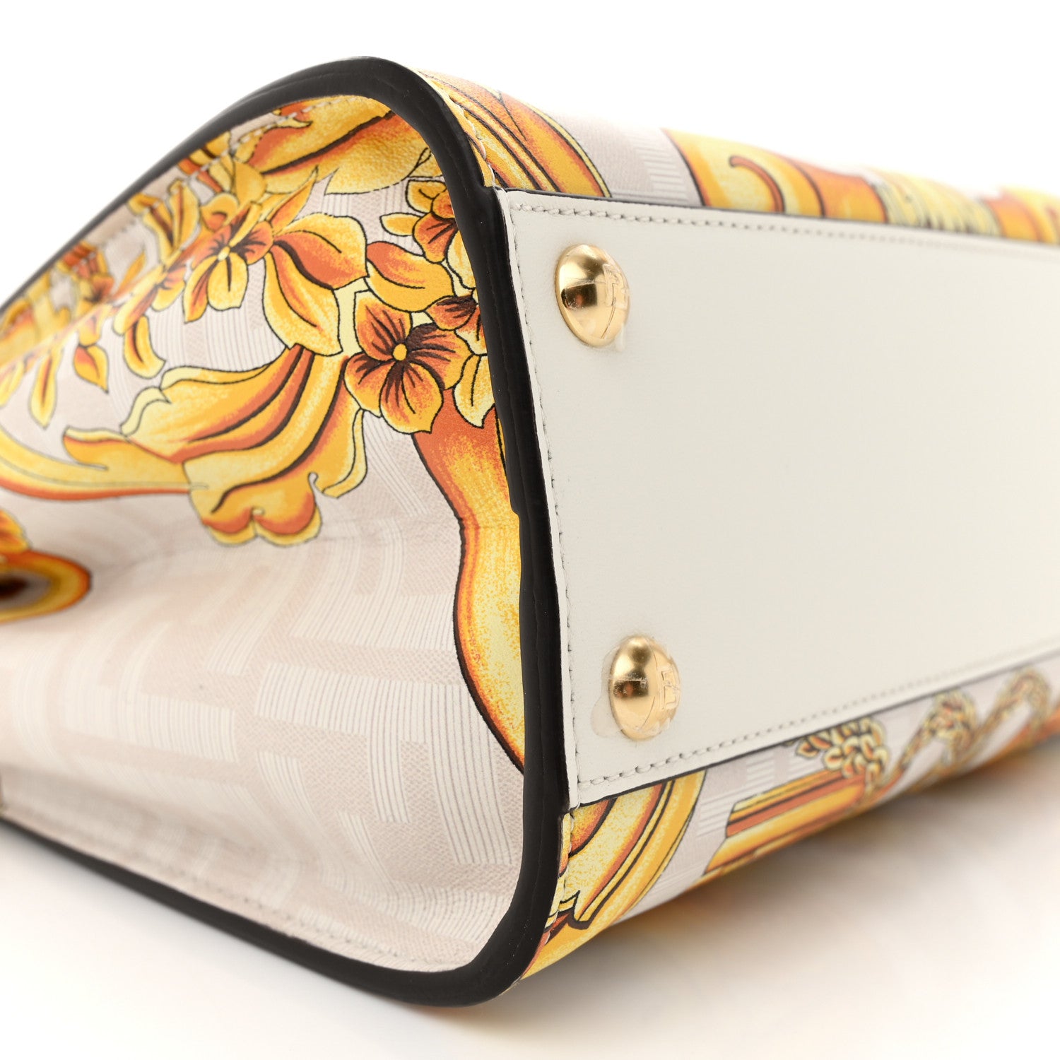 Fendi X VERSACE Vitello Seta Nappa Fendace FF Baroque Mini Peekaboo Iconic Satchel White Ice Gold 9 of 11
