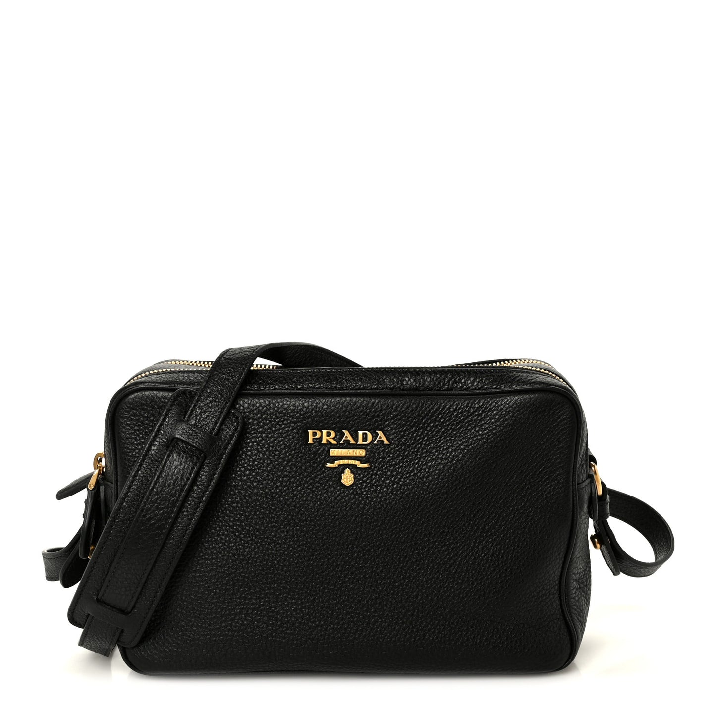 Vitello Daino Medium Double Zip Shoulder Bag Black