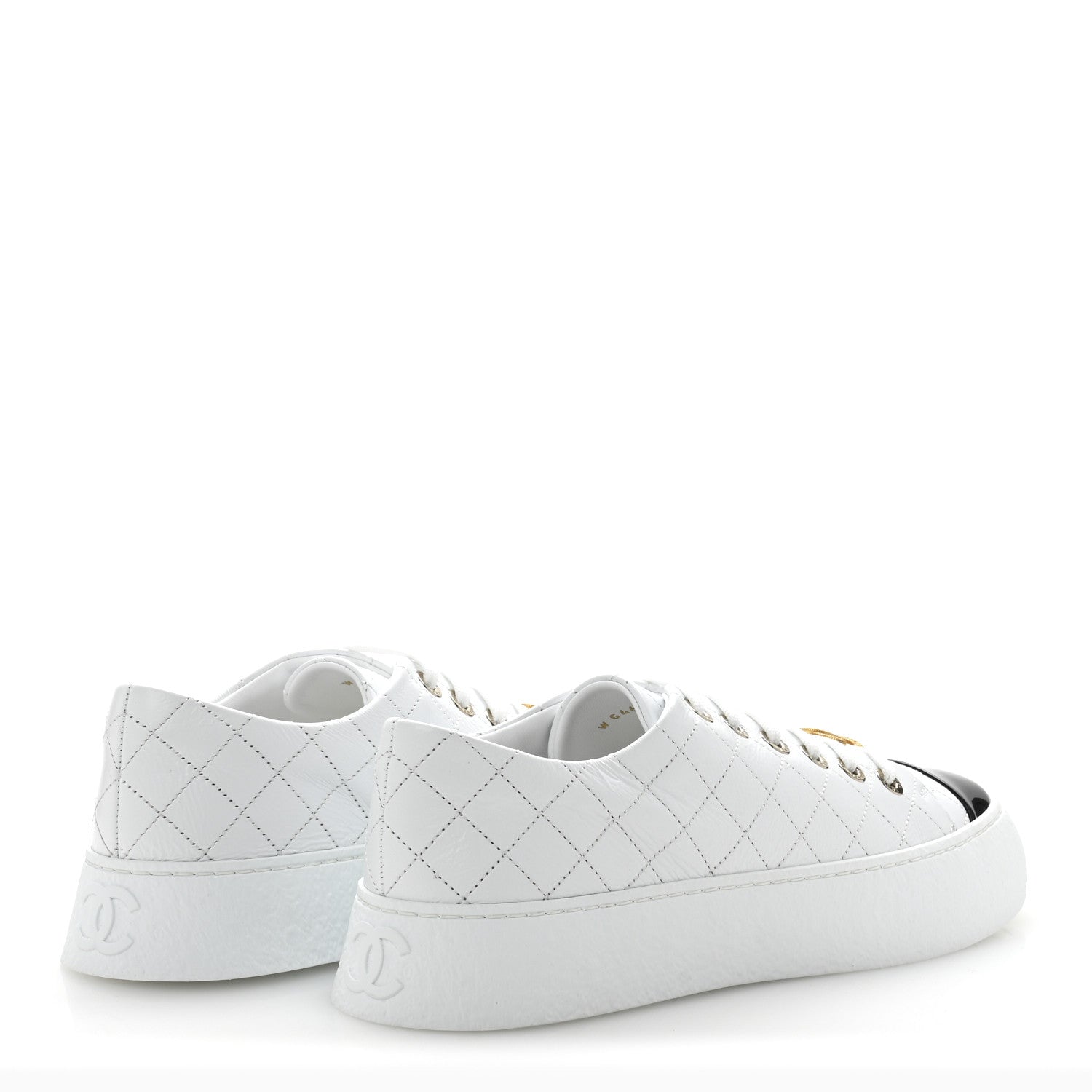 Chanel Crumpled Lambskin Patent Cap Toe CC Stitched Sneakers 41 White Black 5 of 10