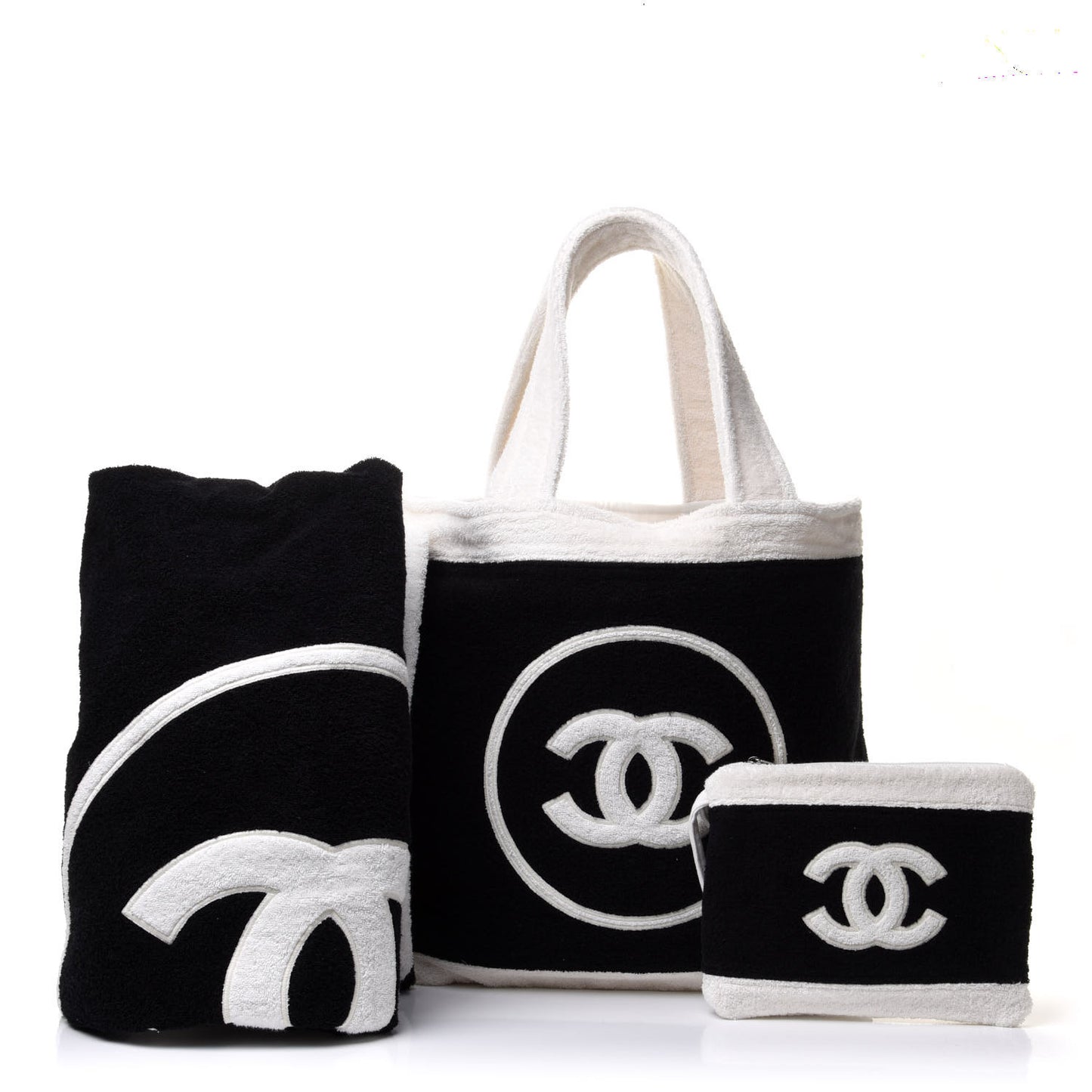 Terry Cotton CC Beach Tote Towel Set Black White