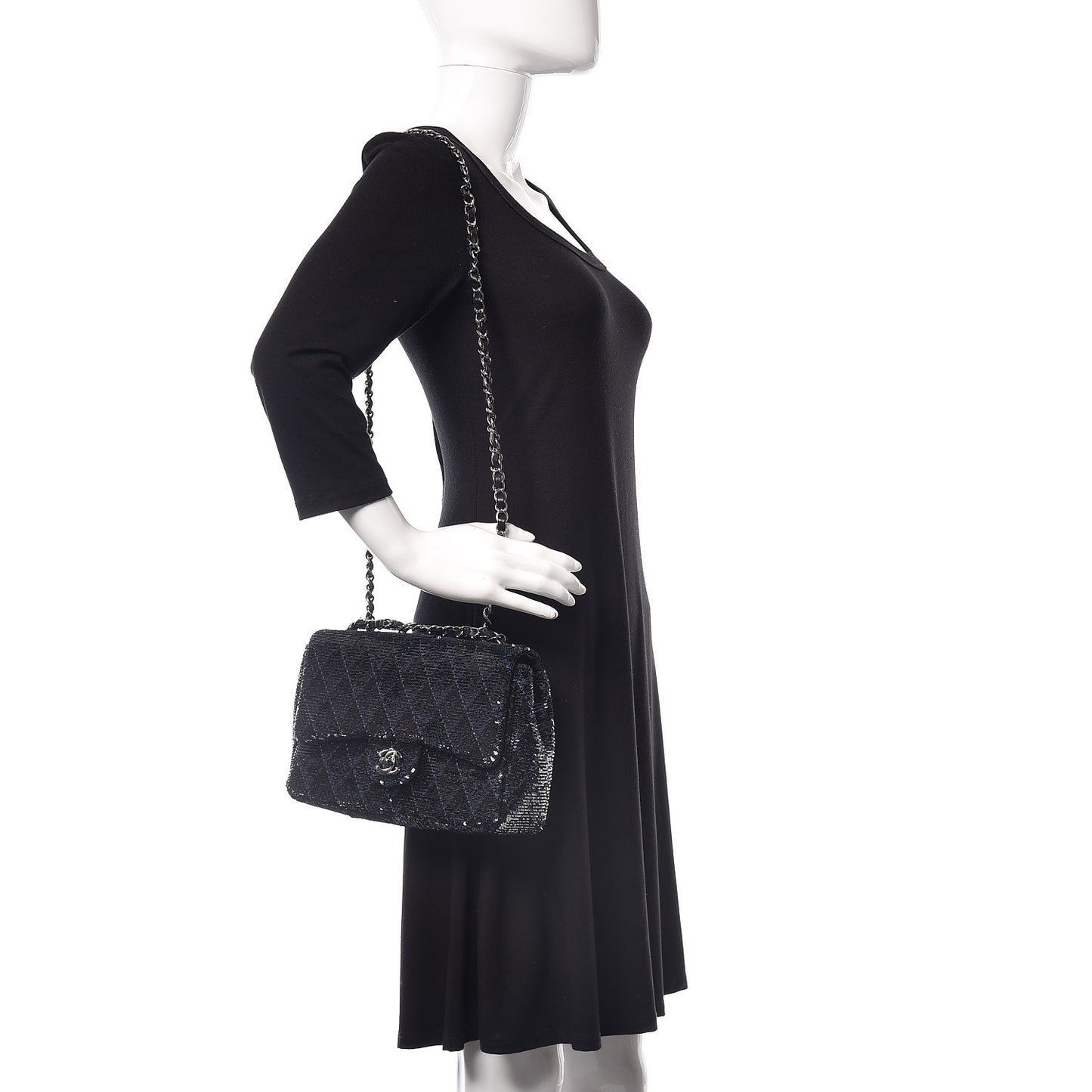 Sequin Quilted Medium Single Flap Blue
