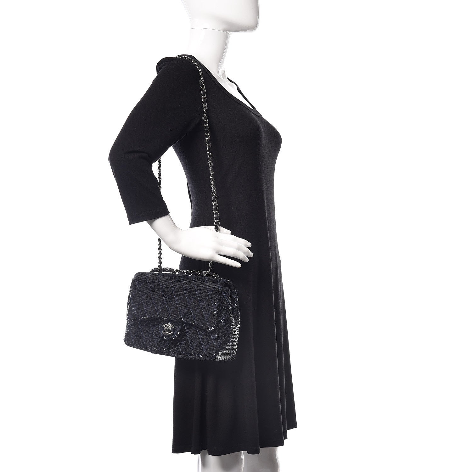 Chanel Sequin Quilted Medium Single Flap Blue 2 of 10