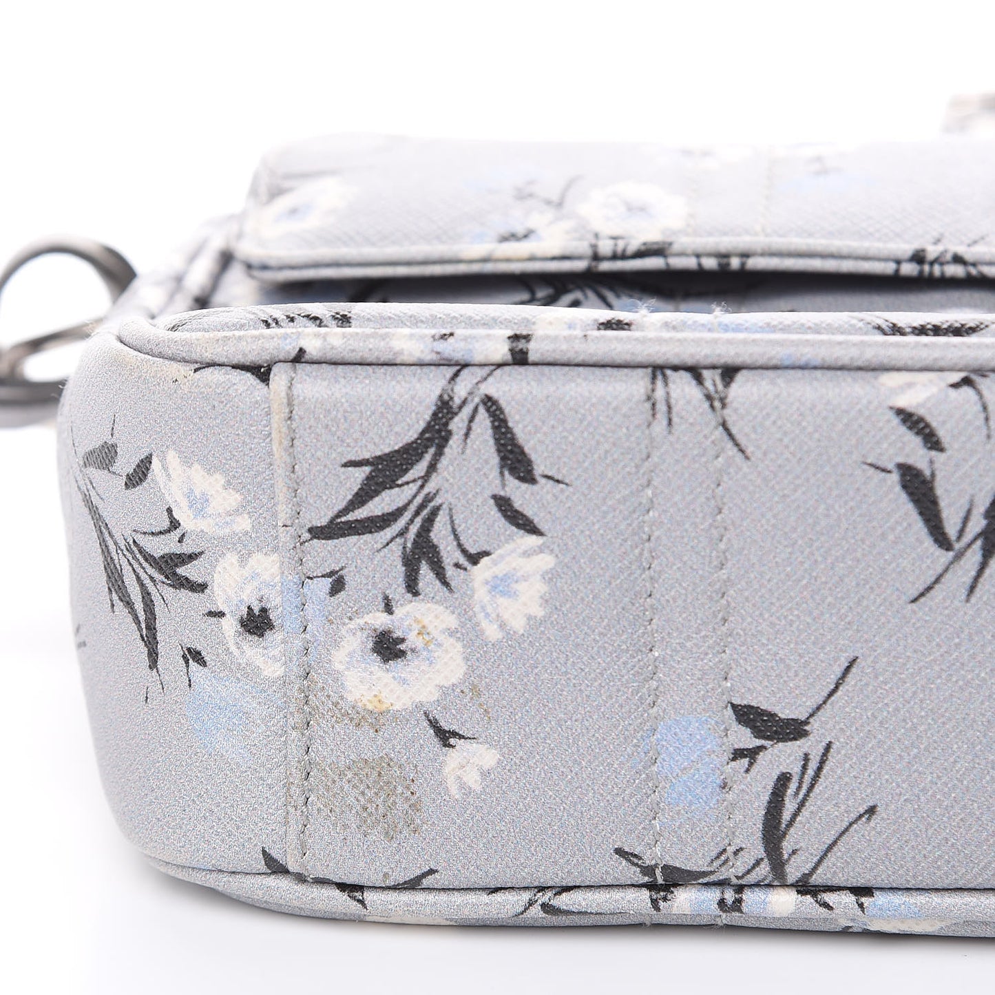 Soft Saffiano Floral Print Sound Shoulder Bag Acciaio