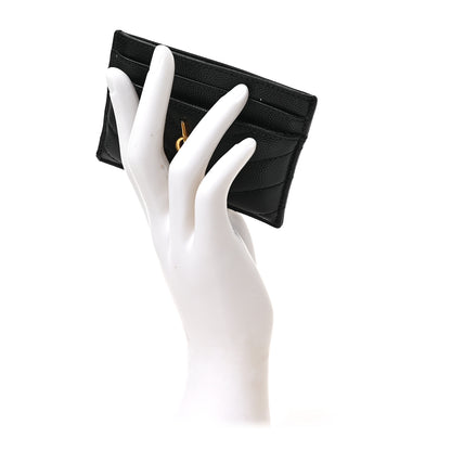 Saint Laurent Grain De Poudre Matelasse Chevron Monogram Credit Card Case Black 2 of 6
