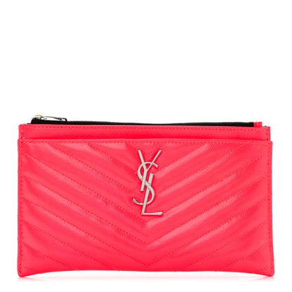 Saint Laurent Patent Grain De Poudre Matelasse Chevron Monogram Bill Pouch Neon Pink 1 of 8