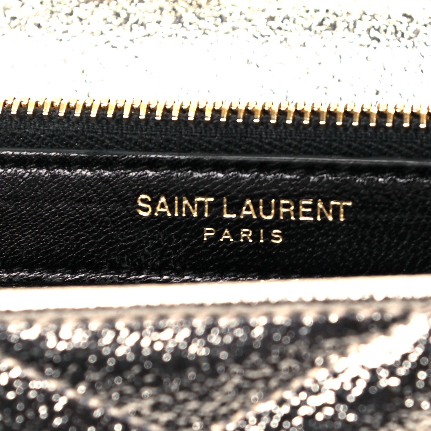 Saint Laurent Metallic Grain De Poudre Matelasse Chevron Monogram Chain Wallet Gold 5 of 8