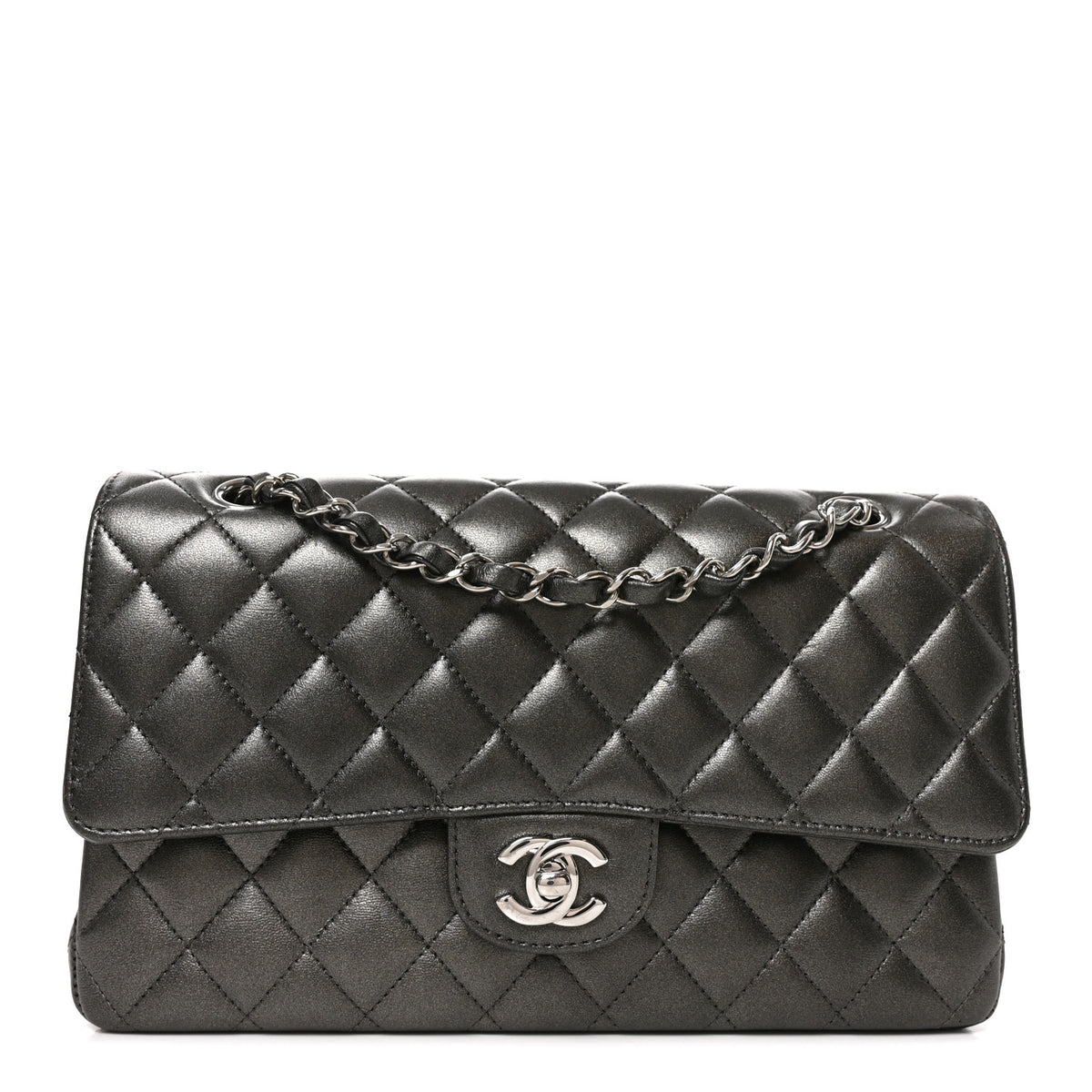 Chanel Metallic Lambskin Quilted Medium Double Flap Anthracite 1 of 10