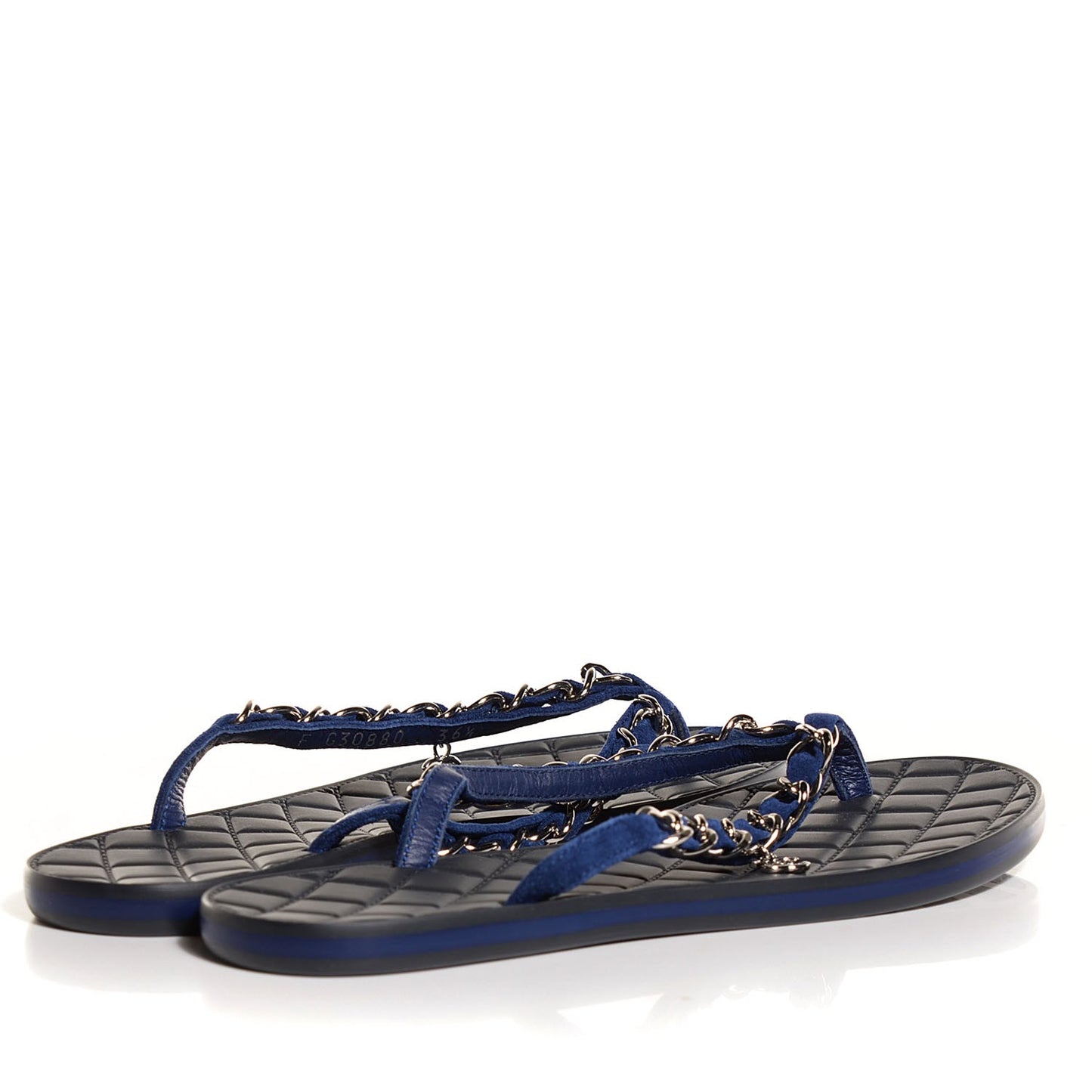 Suede Chain CC Thong Sandals 36.5 Navy Blue