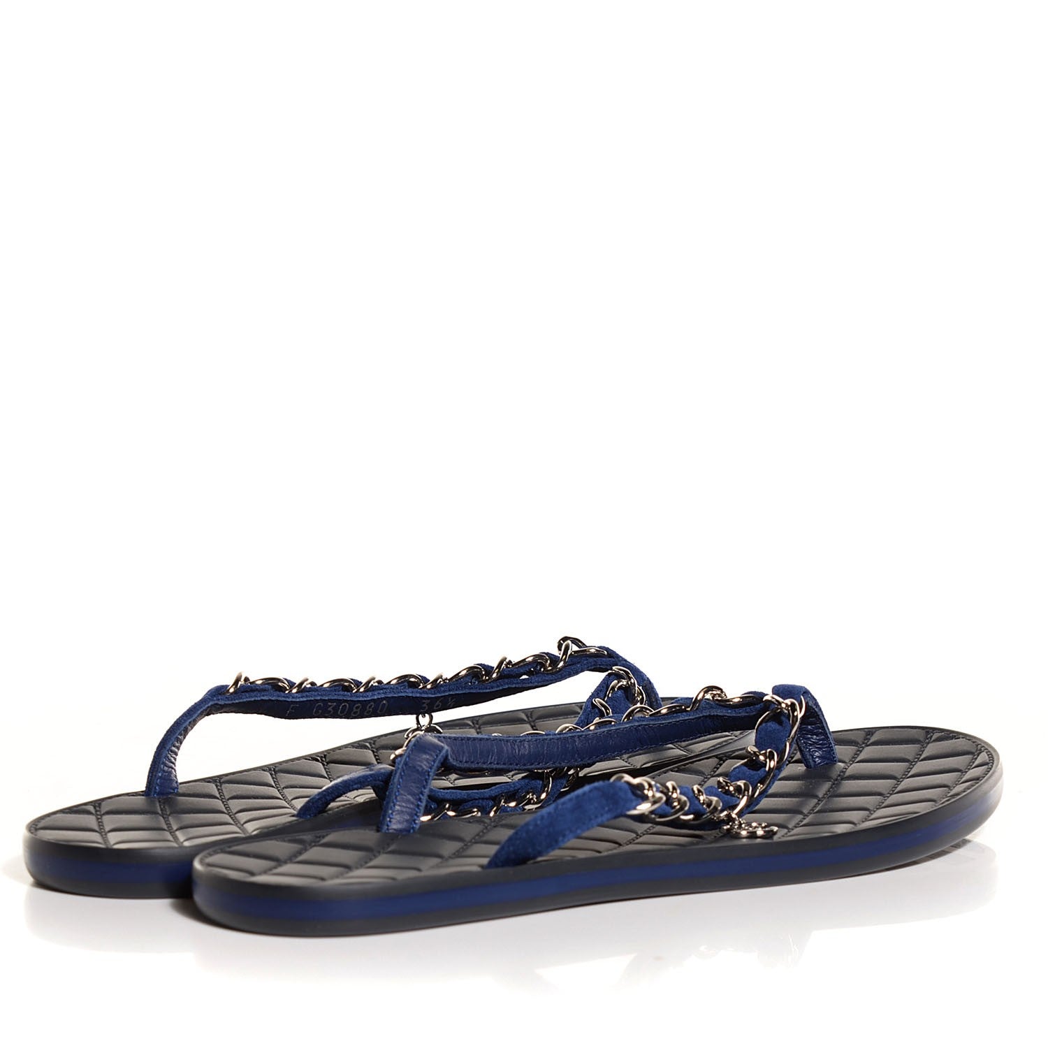 Chanel Suede Chain CC Thong Sandals 36.5 Navy Blue 4 of 5