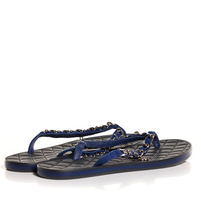Chanel Suede Chain CC Thong Sandals 36.5 Navy Blue 4 of 5
