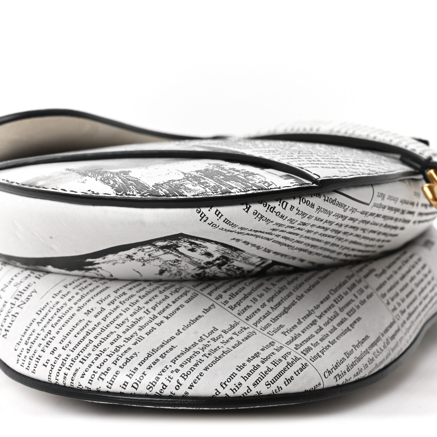 Christian Dior Calfskin Newspaper Printed Saddle Bag With Strap Black White 8 of 9
