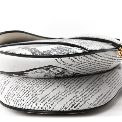 Christian Dior Calfskin Newspaper Printed Saddle Bag With Strap Black White 8 of 9