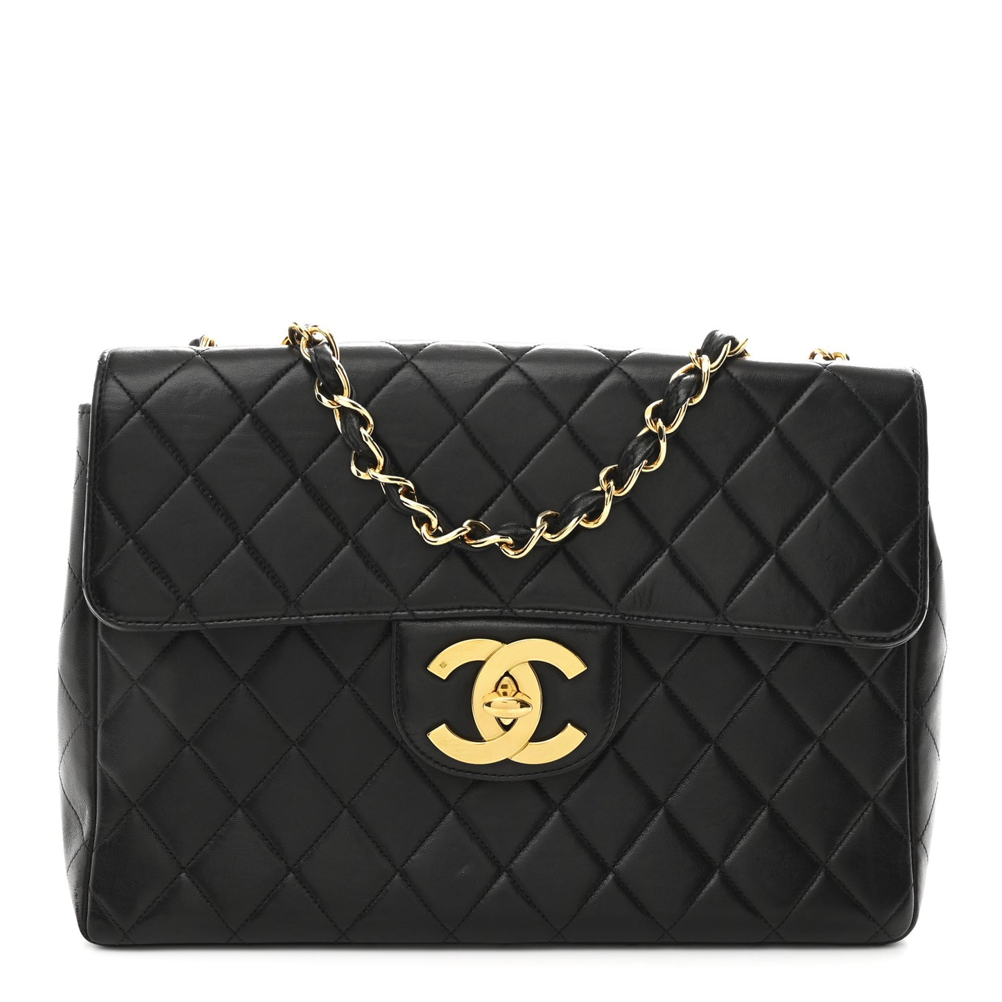 Lambskin Quilted XL Jumbo Single Flap Black