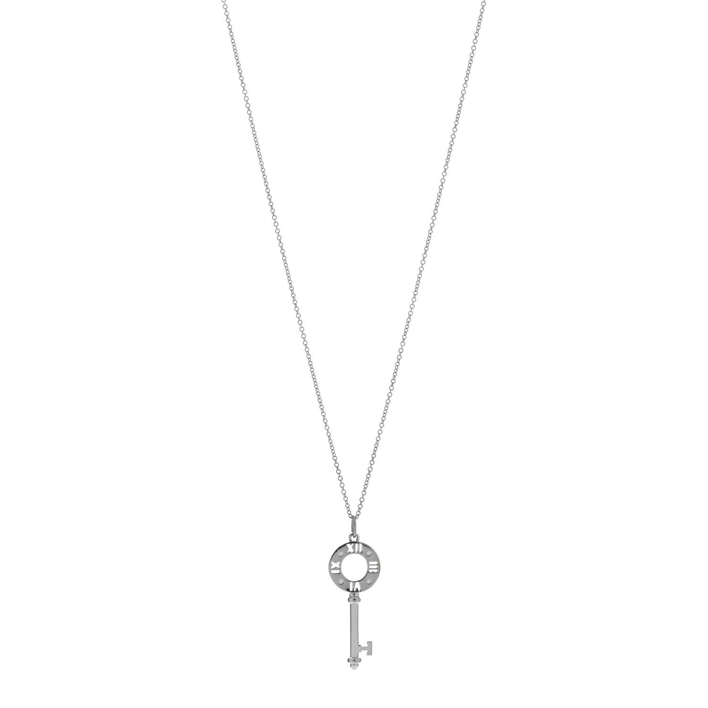 18K White Gold Diamond Atlas Pierced Key Pendant Necklace