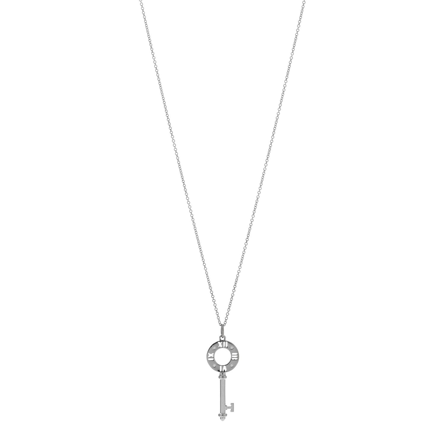 Tiffany 18K White Gold Diamond Atlas Pierced Key Pendant Necklace 1 of 4