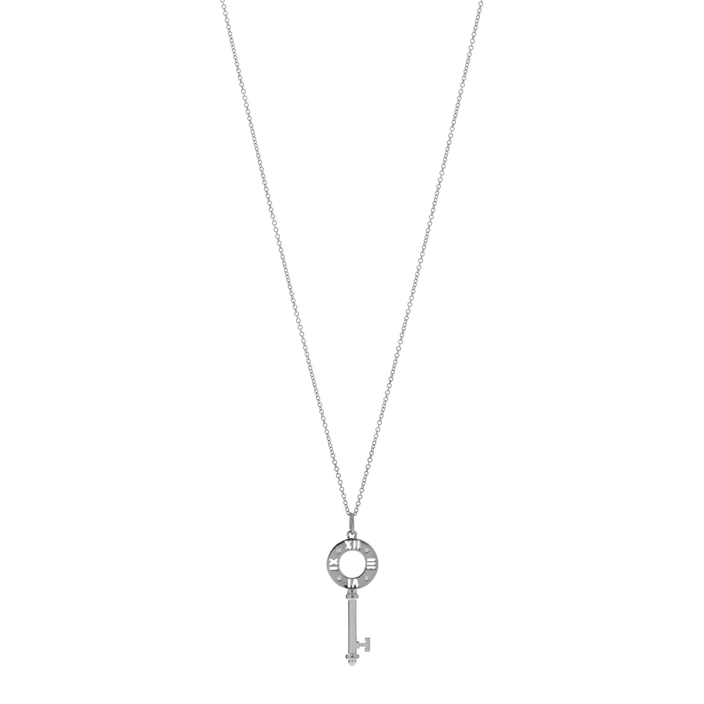 18K White Gold Diamond Atlas Pierced Key Pendant Necklace