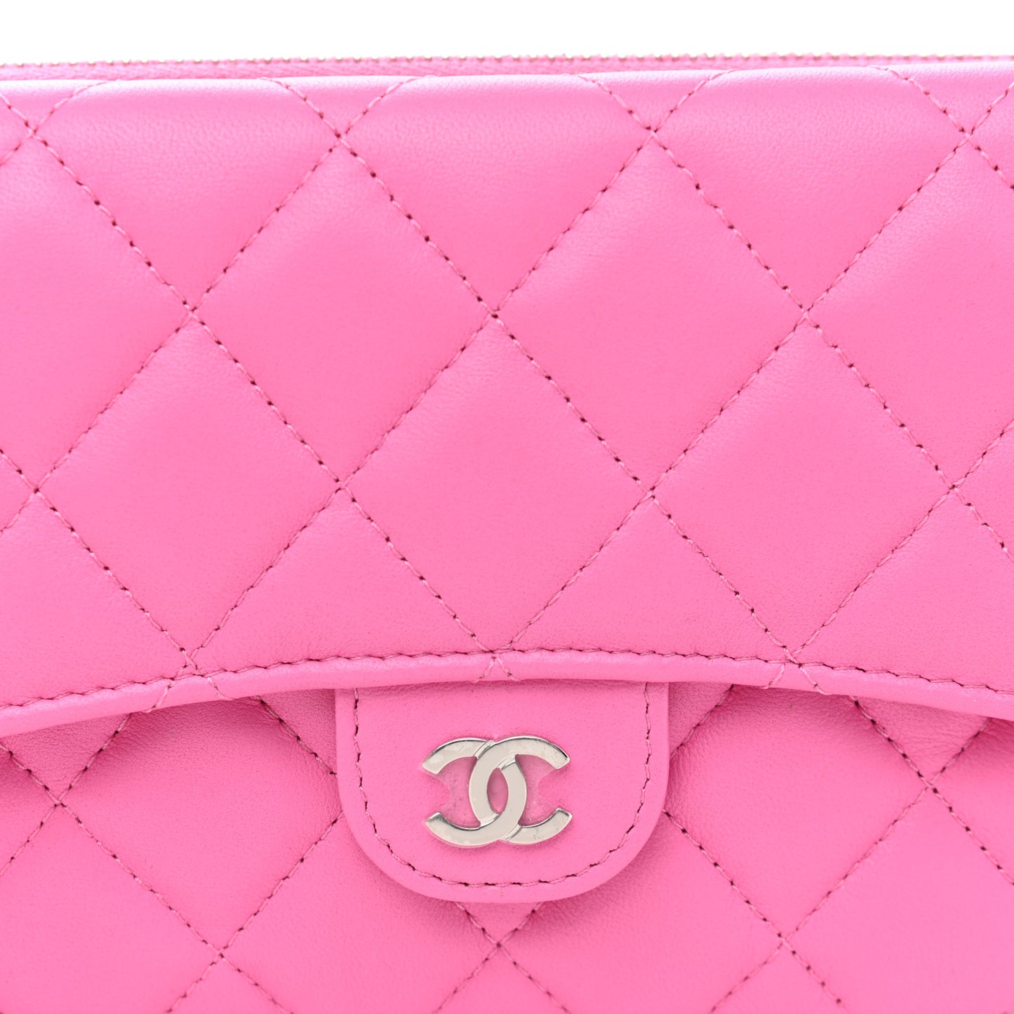 Lambskin Quilted Flap Phone Holder With Chain Neon Pink
