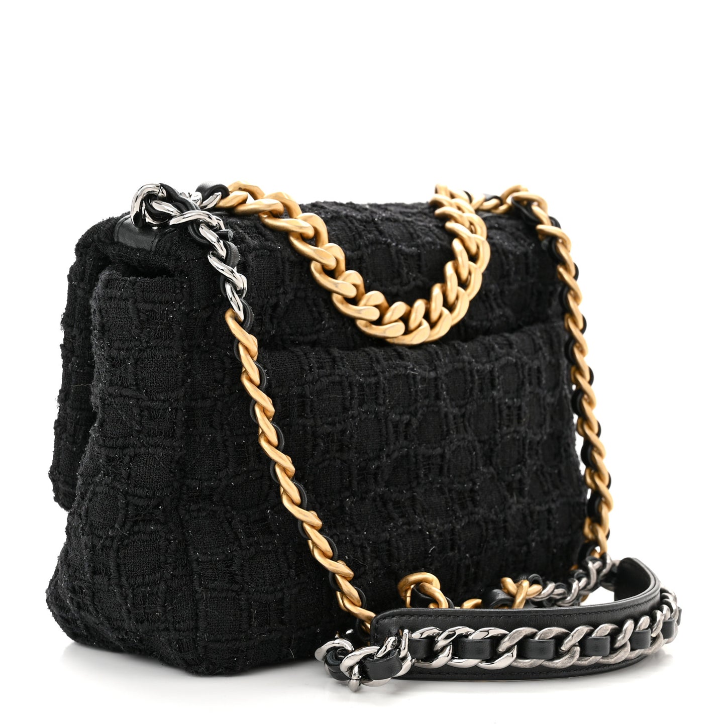 Tweed Quilted Medium Chanel 19 Flap Black