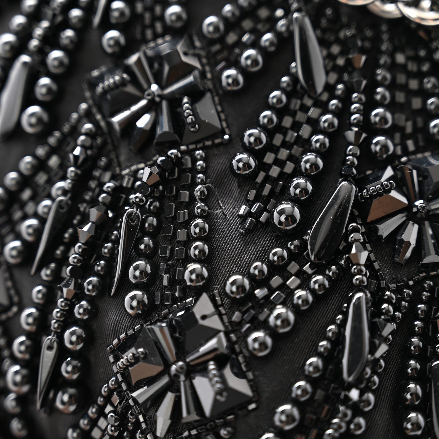 Satin Bead Embellished Callie Fringe Tassel Chain Evening Bag Black