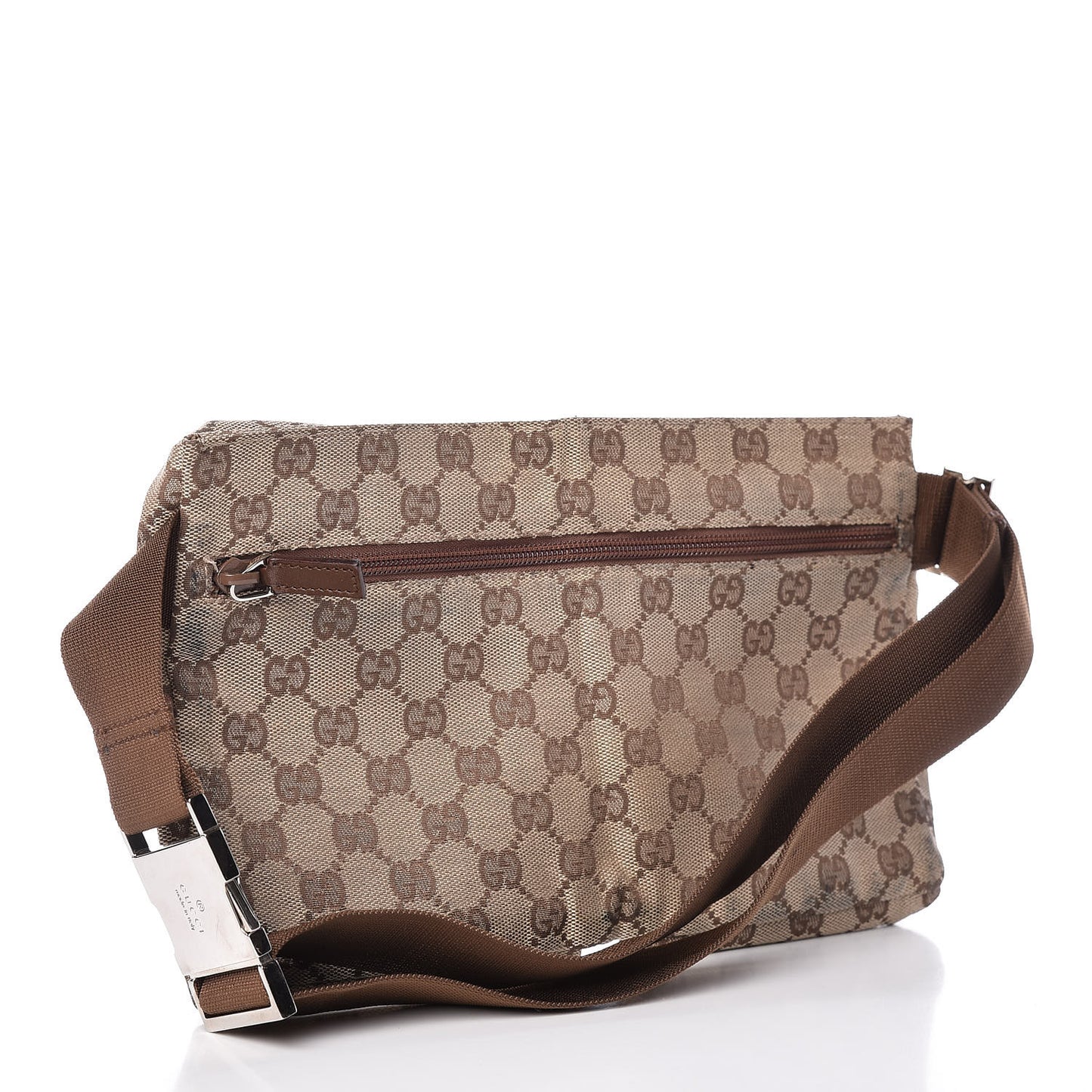 GG Monogram Double Pocket Belt Bag Brown