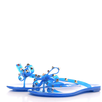 Valentino Garavani PVC Jelly Rockstud Bow Thong Sandals 37 Blue Fluo 3 of 11