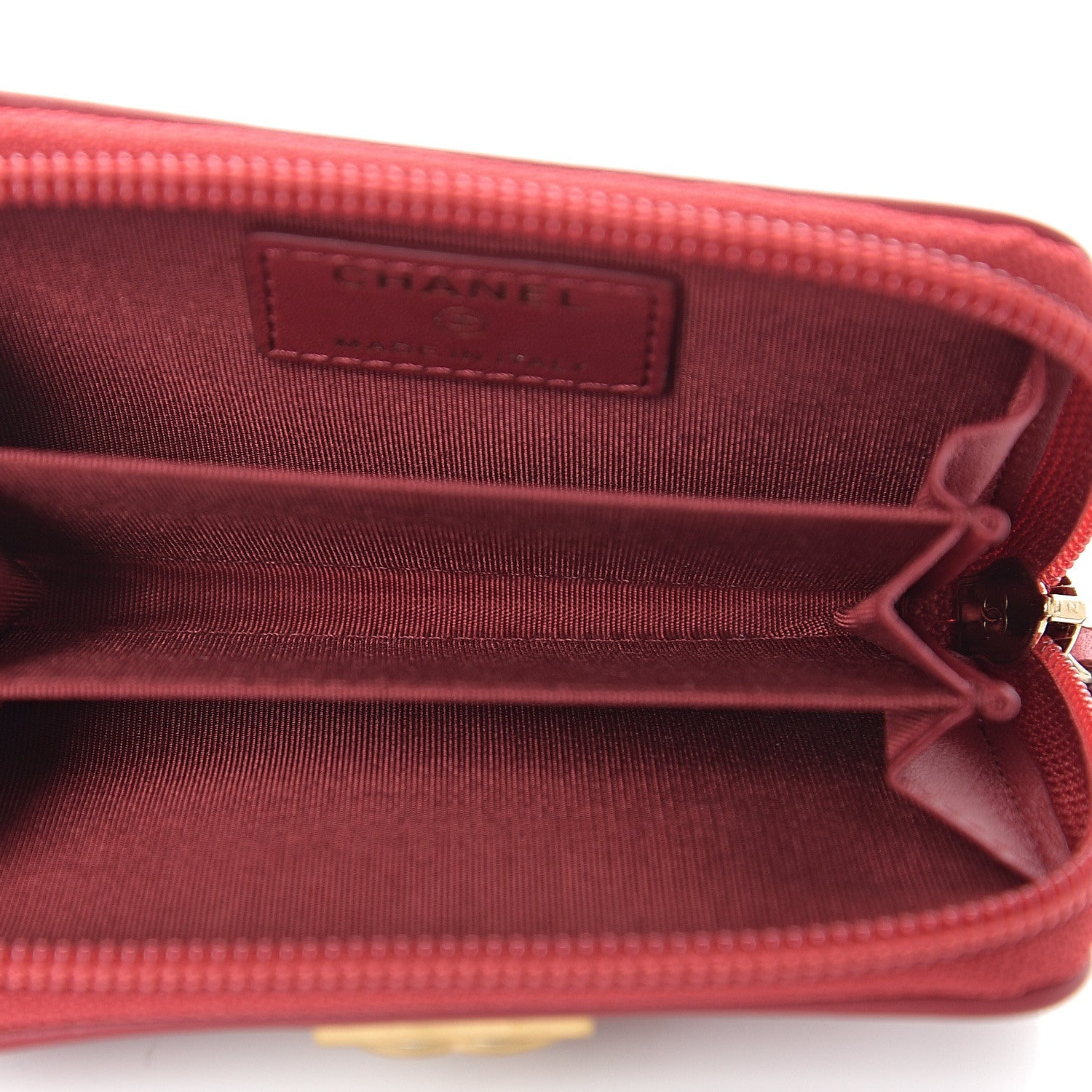 Chanel Lambskin Quilted Zip Around Boy Coin Purse Wallet Red 4 of 7