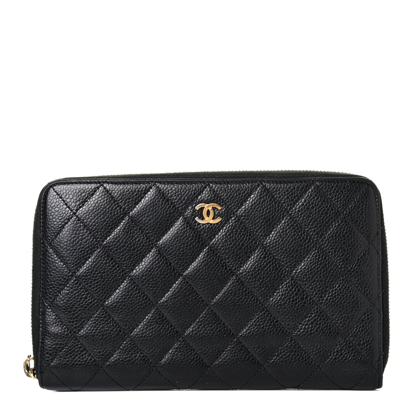 Caviar Quilted Large Zip Around Organizer Wallet Black