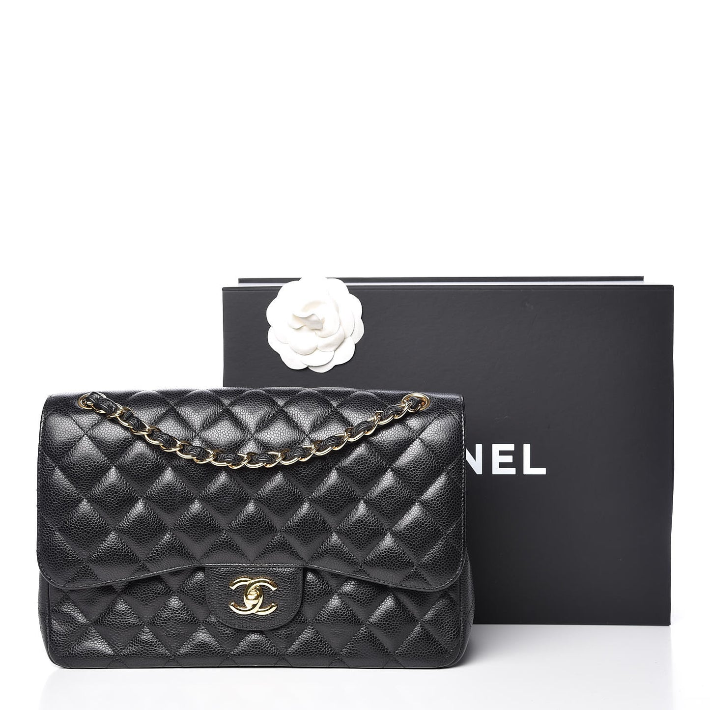 Caviar Quilted Jumbo Double Flap Black