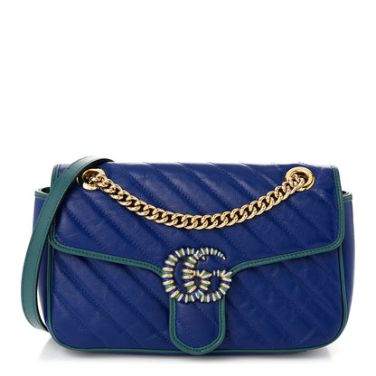 Gucci Azalea Calfskin Enamel Matelasse Diagonal Small Torchon GG Marmont Shoulder Bag Imperial Blue Pavone 1 of 10