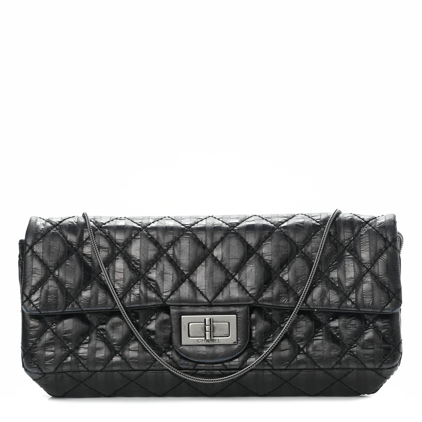Metallic Calfskin Striped 2.55 Reissue Flap Black