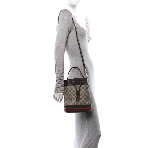 GG Supreme Monogram Web Small Ophidia Bucket Bag Brown