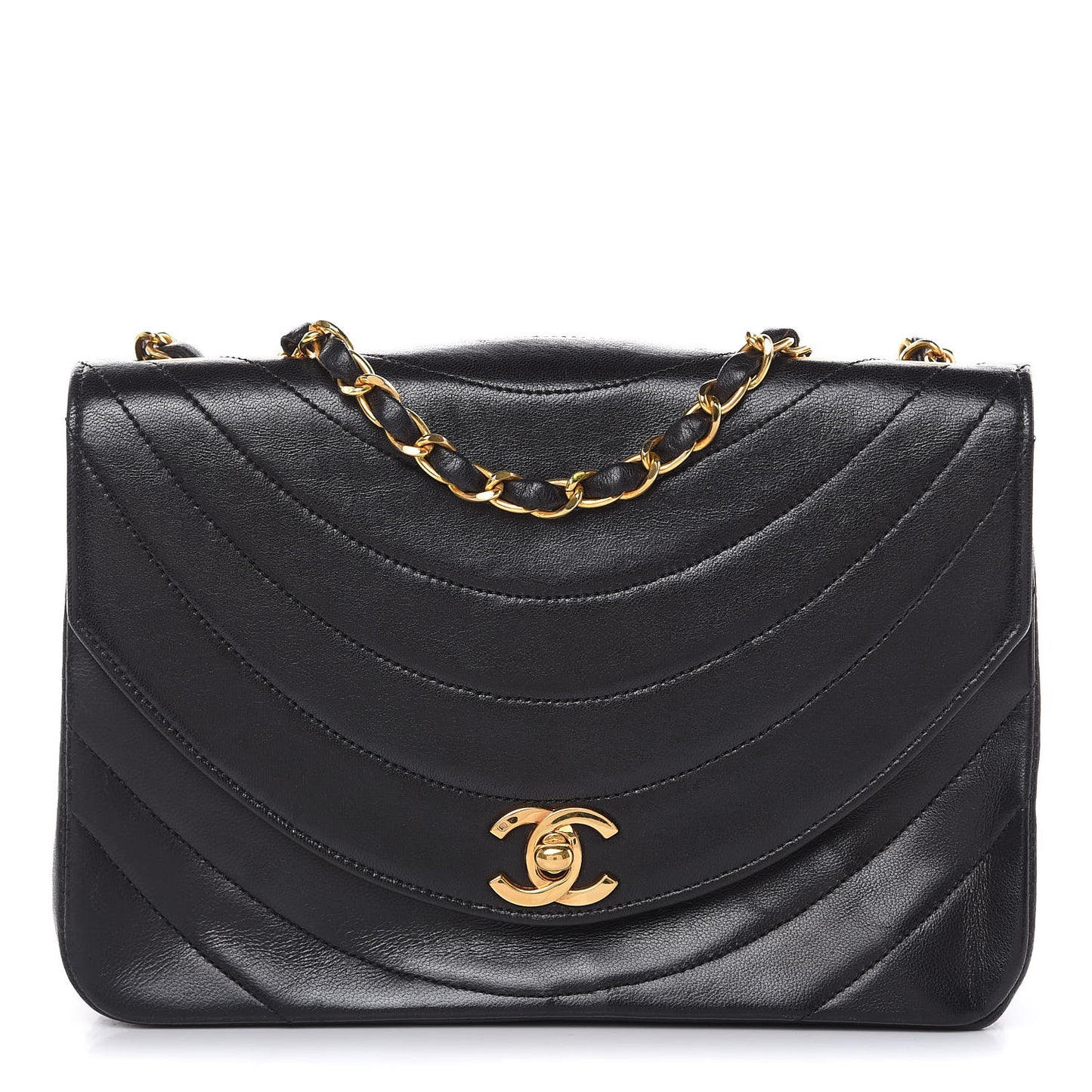 Lambskin Ribbon Quilted Small Single Flap Black