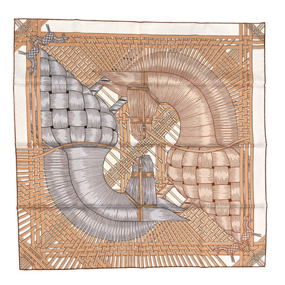 Hermes Silk Masan & Masan Scarf 90 White Beige Gris 1 of 4