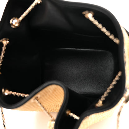 Bulgari Woven Raffia Calfskin Serpenti Forever Bucket Bag Natural Black 4 of 8