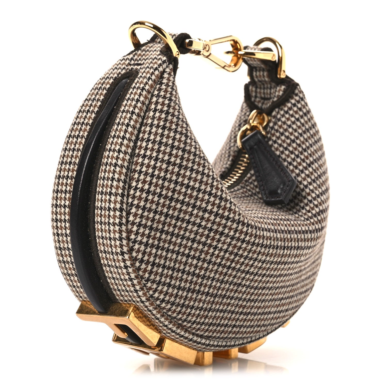 Fendi バッグ刺繍ブローチ Fendi Wool Nappa Micro Houndstooth Nano Fendigraphy Hobo Charm