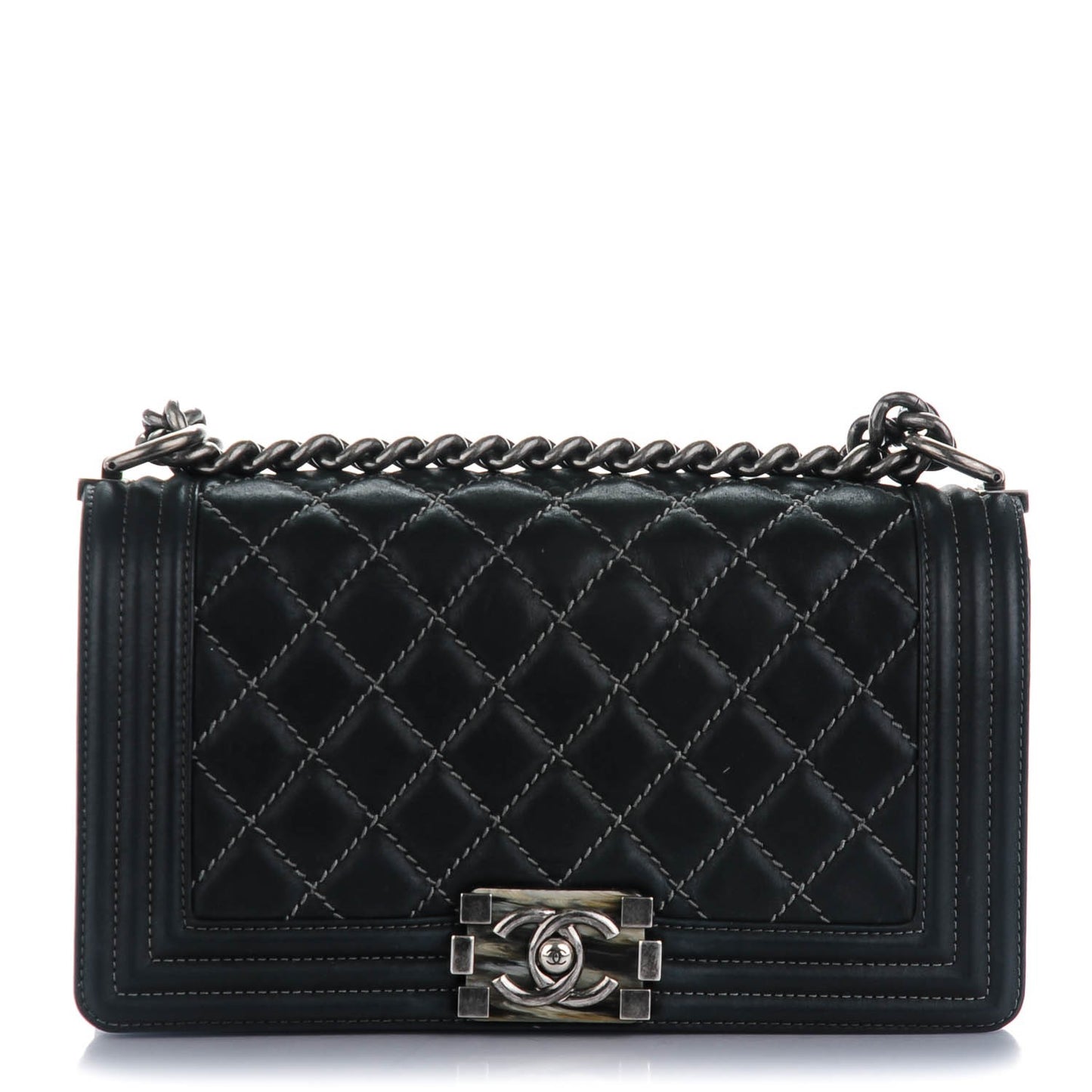 Iridescent Calfskin Quilted Medium Boy Flap Black