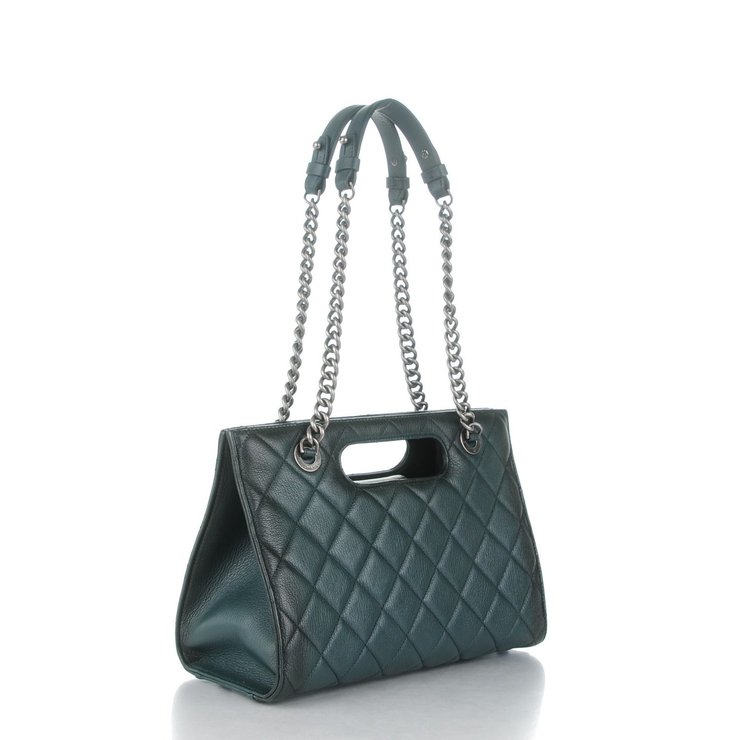 Goatskin Quilted Large Perfect Edge Shopping Tote Dark Green