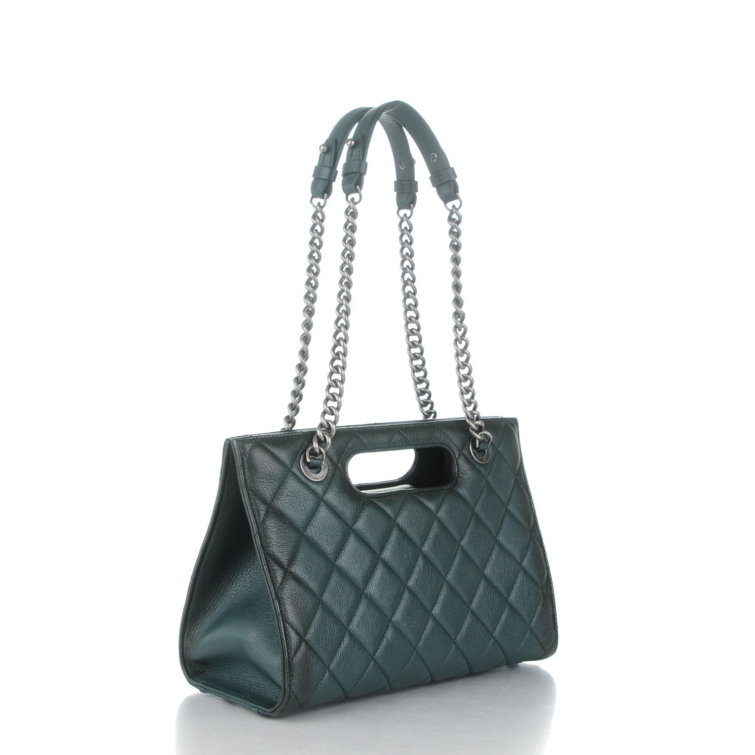 Chanel Goatskin Quilted Large Perfect Edge Shopping Tote Dark Green 3 of 7