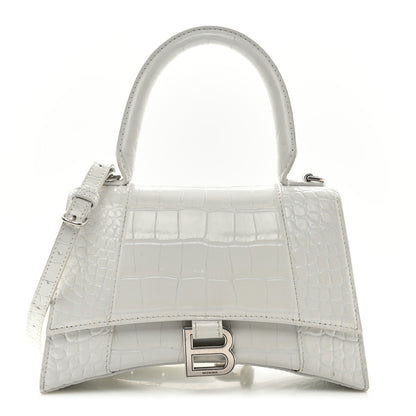 Balenciaga Shiny Calfskin Crocodile Embossed Small Hourglass Top Handle Bag White 1 of 13