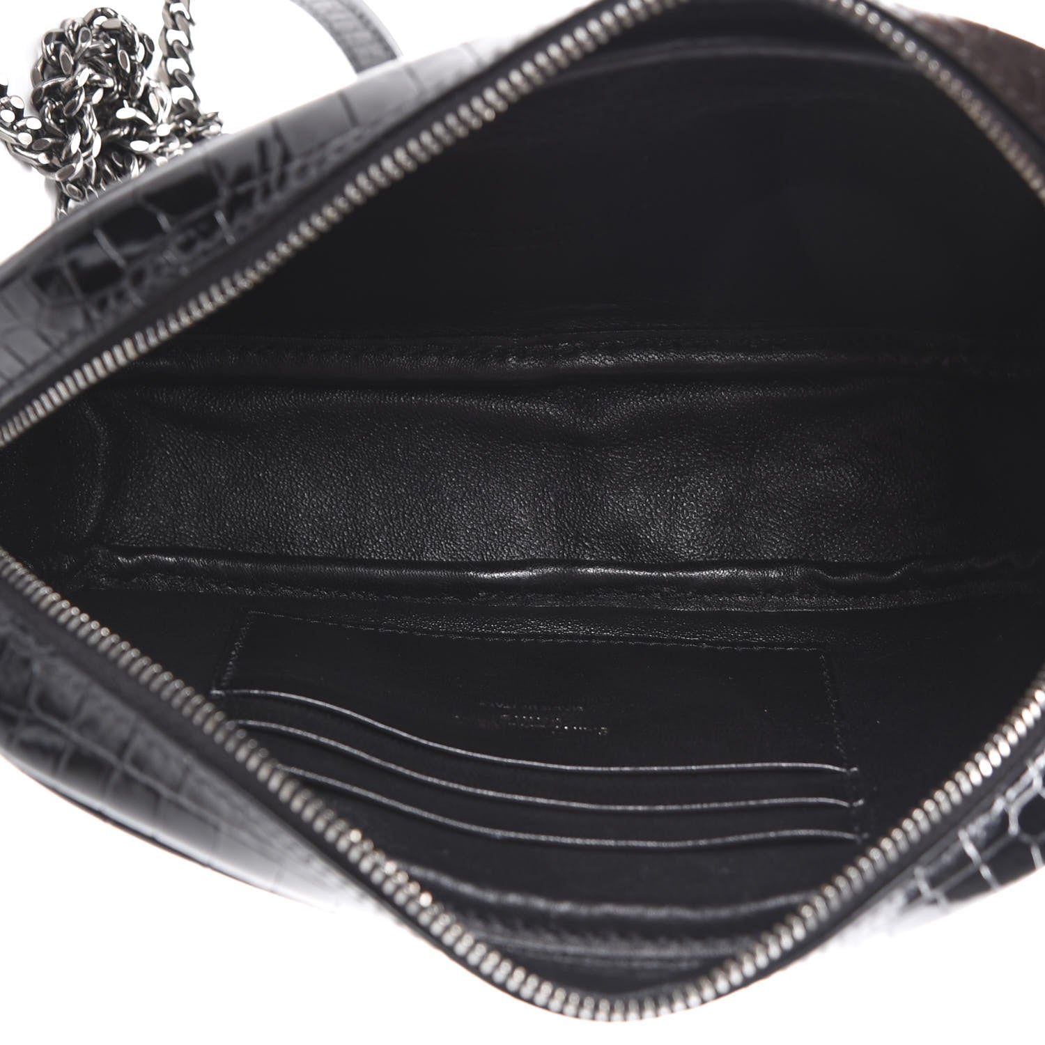 Saint Laurent Calfskin Crocodile Embossed Monogram Mini Lou Camera Bag Black 4 of 10