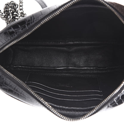 Saint Laurent Calfskin Crocodile Embossed Monogram Mini Lou Camera Bag Black 4 of 10