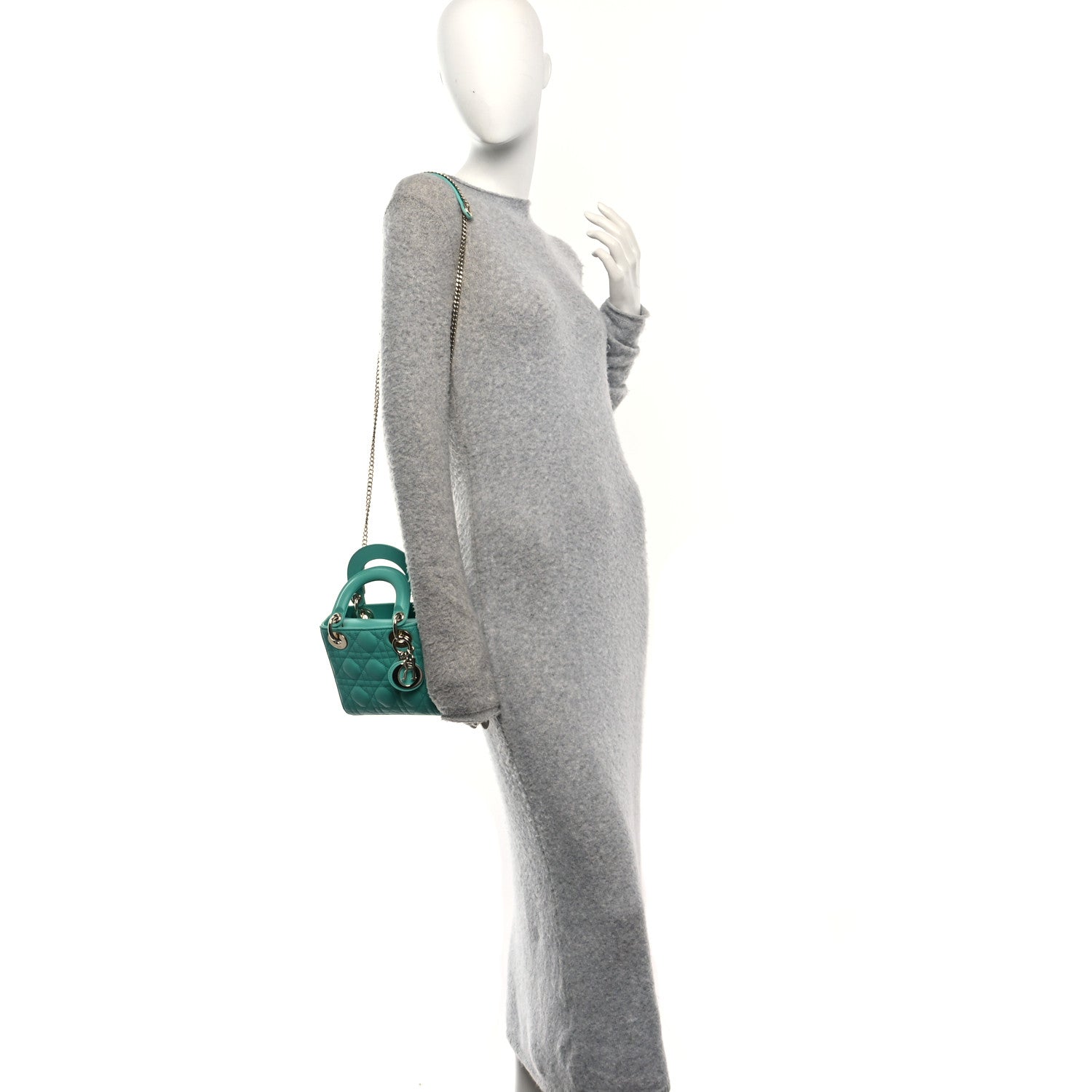 Christian Dior Lambskin Cannage Mini Lady Dior Cobalt Green 2 of 10