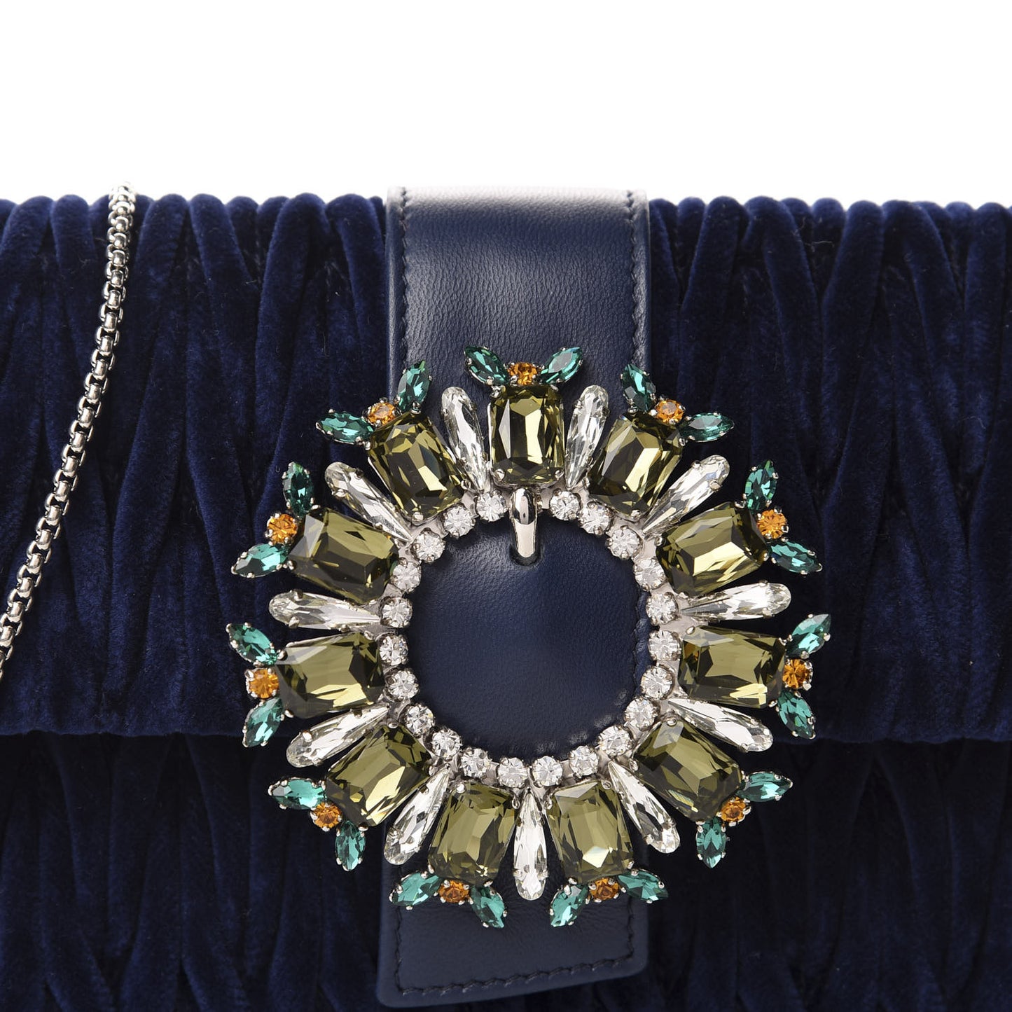 Velluto Matelasse Crystal Embellished Chain Shoulder Bag Inchiostro