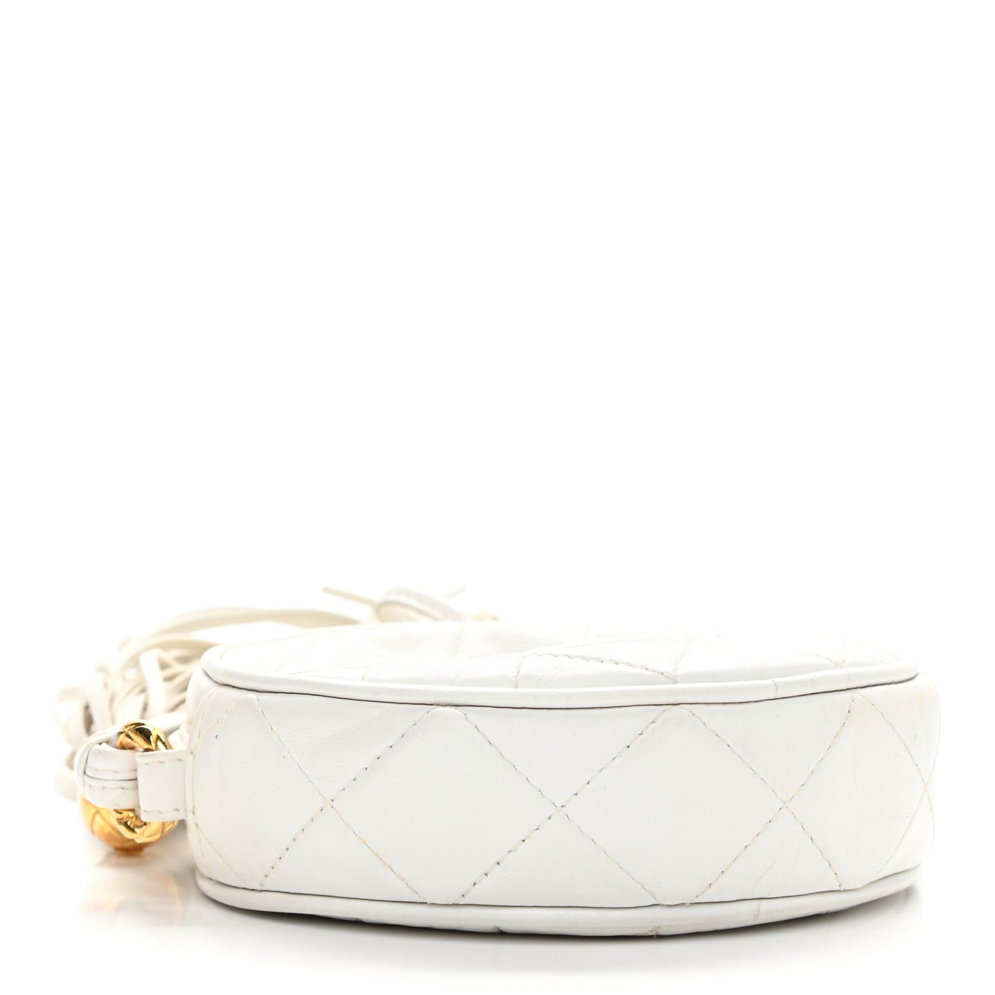 Lambskin Quilted Round Tassel Crossbody Bag White