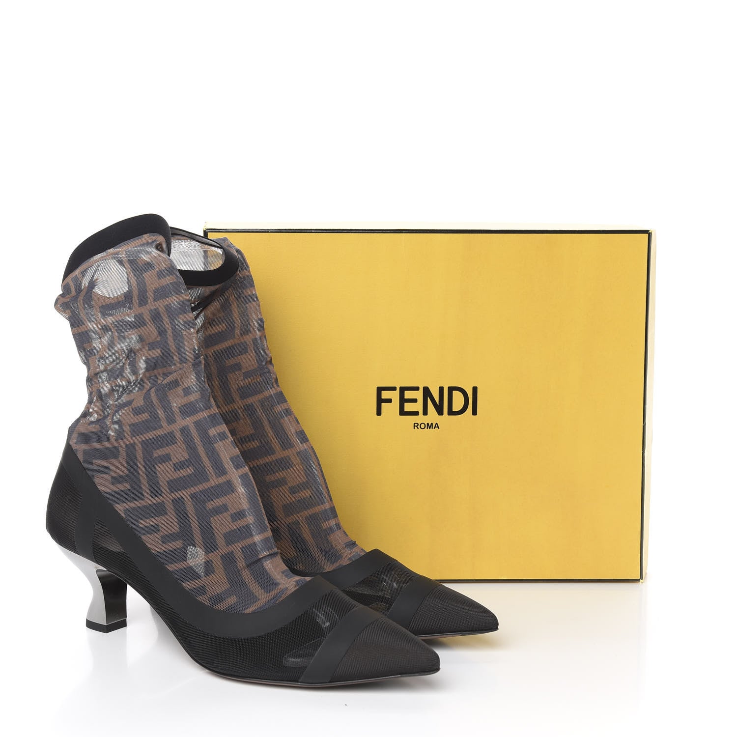 Fendi Technical Mesh FF Colibri Low Heel Ankle Boots 40 Black Tobacco 7 of 7