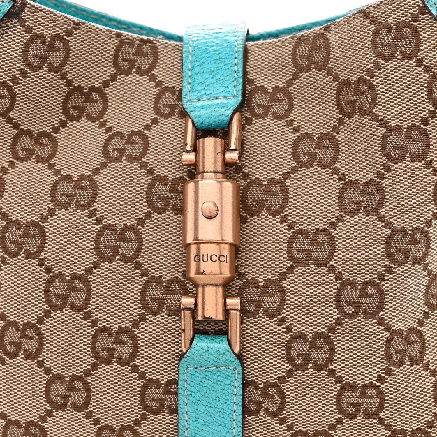 Gucci Monogram Mini Piston Lock Jackie O Hobo Blue 8 of 10